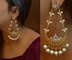 AD43- American Diamond Long Chaand Bali Ear ring